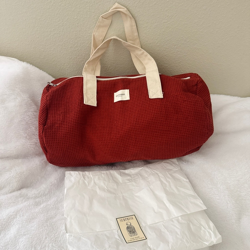 Sezane Octobre waffle bowling bag in rust color/ new - Picture 2 of 7